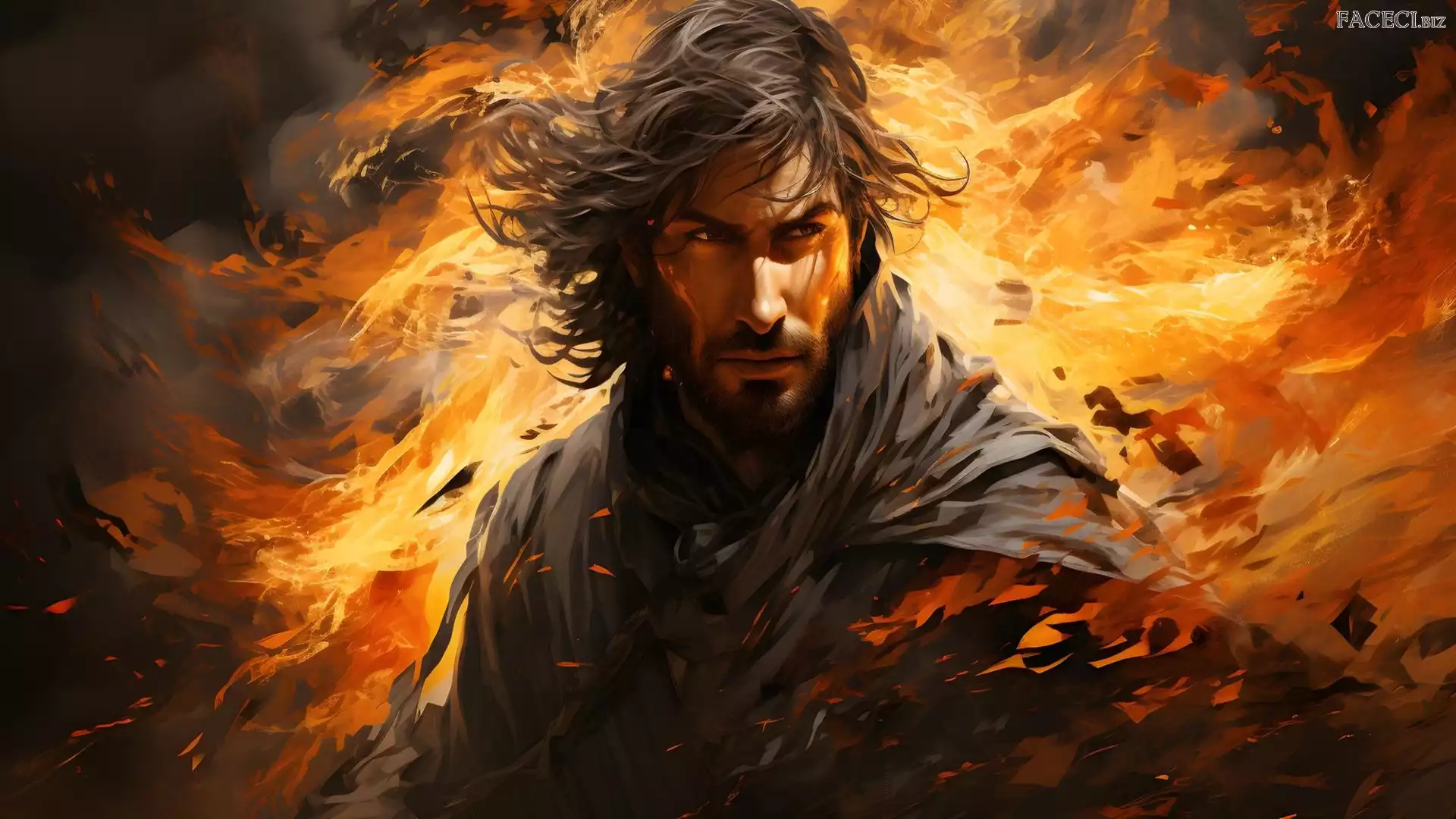 Grafika, Mężczyzna, Ogień