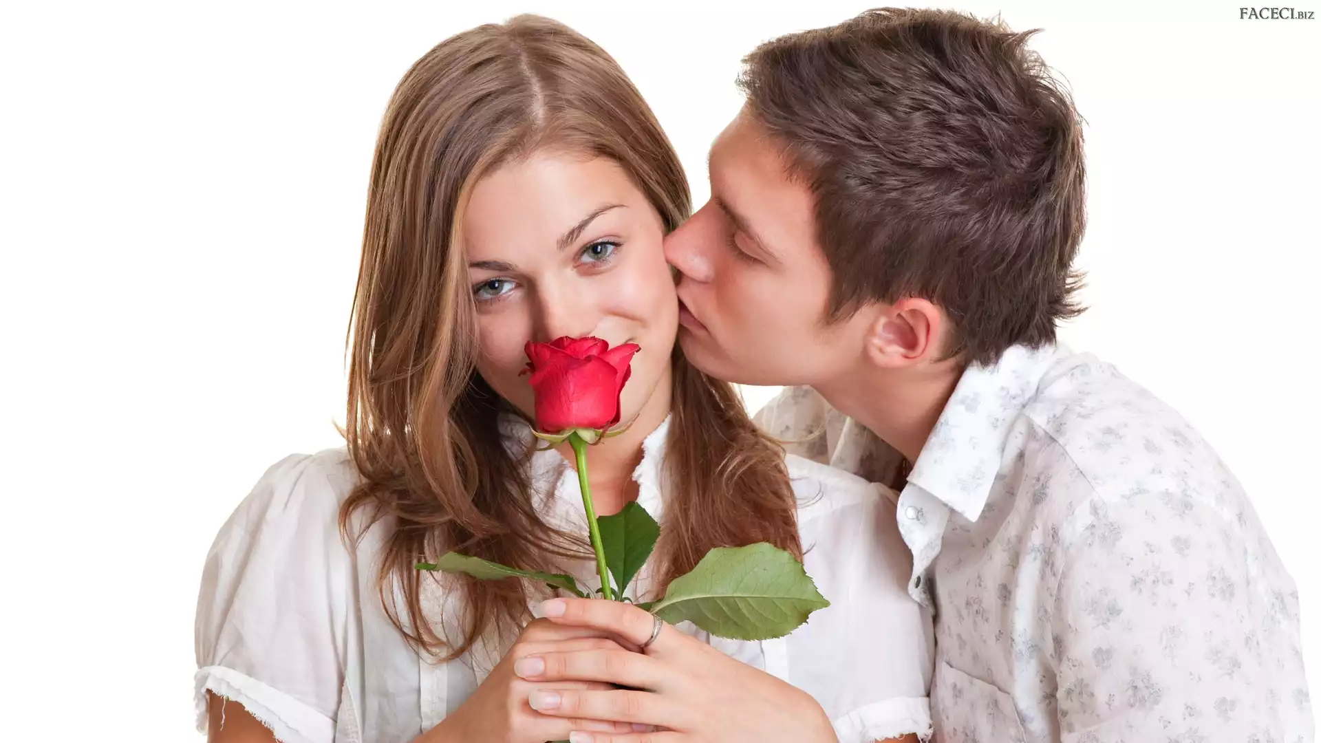 Mężczyzna, Para, Pocałunek, Róża, Kobieta, Czerwona